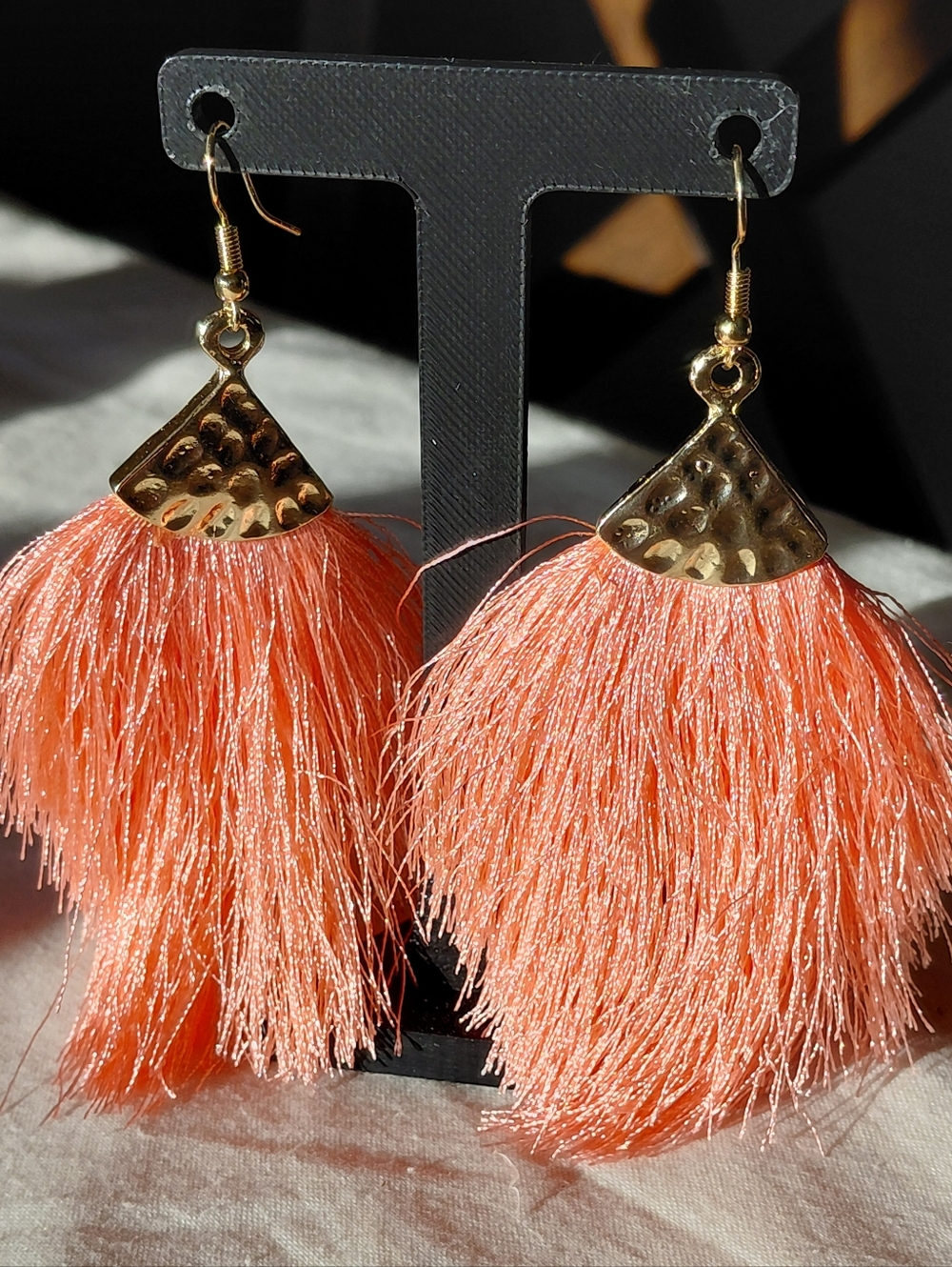 Boho Gold & Coral Tassel Drop Earrings - Women's Jewelry
